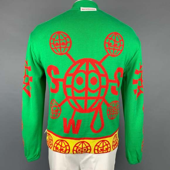 WALTER VAN BEIRENDONCK 2006 Blue & Green Wool  Cotton Reversible Cardigan - Picture 7 of 9